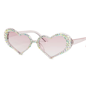 European And American New Peach Heart Diamond Sunglasses Female Cute Cat Eye Heart Shape