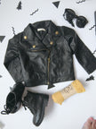 PU lapel leather coat