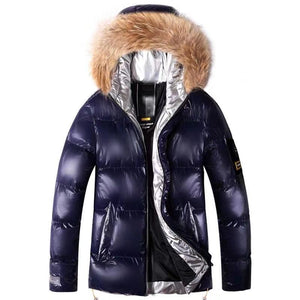 Large fur collar cotton-padded jacket men's hooded padded warm down padded jacket