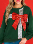 Women's Fashion Bowknot Round Neck Long Sleeve Sequin Stitching Sweater