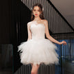 Fashion White Feather Party Birthday Dress