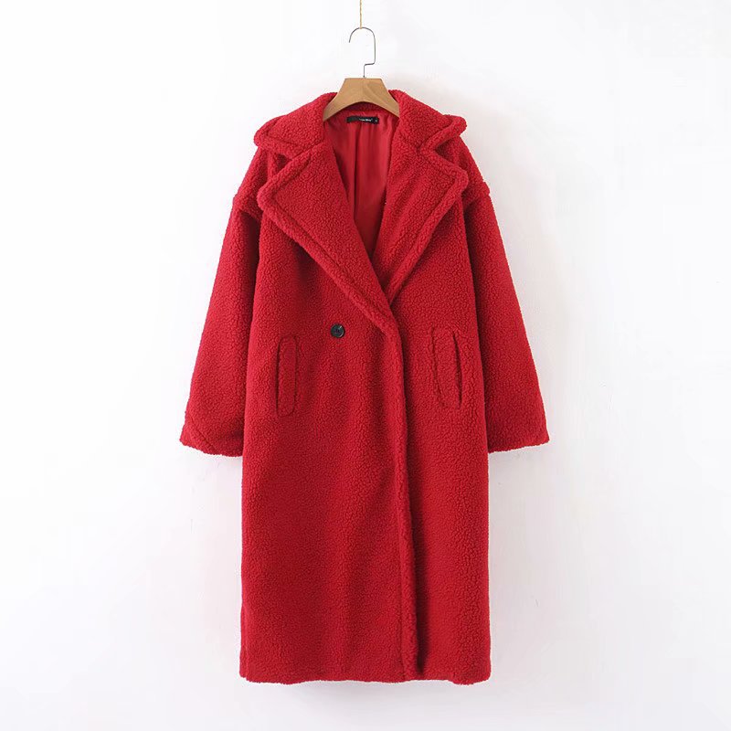 Mid-length lamb fur coat trench coat