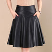 Mid-length high-waist pleated leather skirt skirt