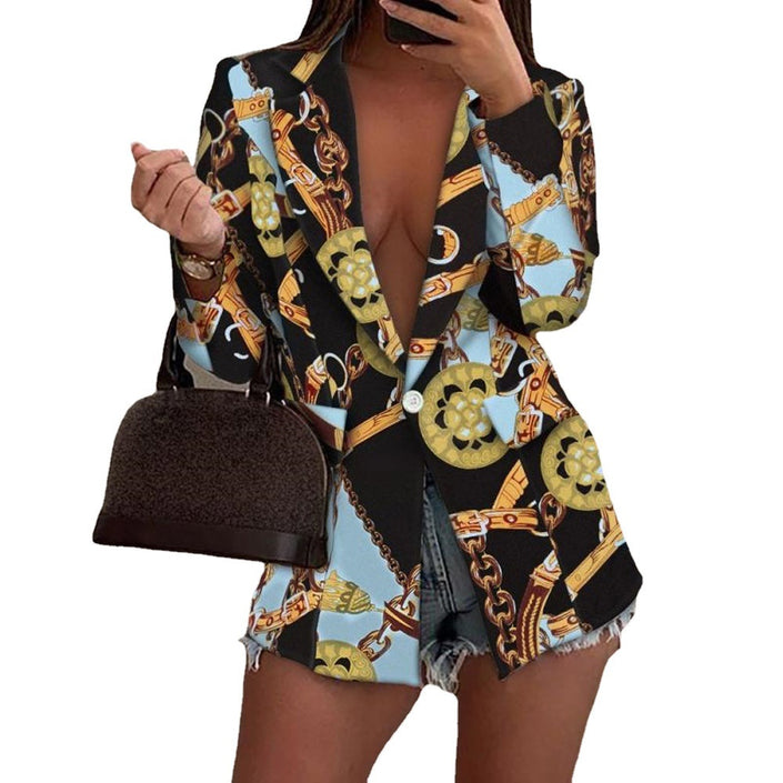 Women's Printed Small Blazer Pattern Painted Long Sleeves