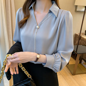 Versatile V-neck Long Sleeve Shirt For Women