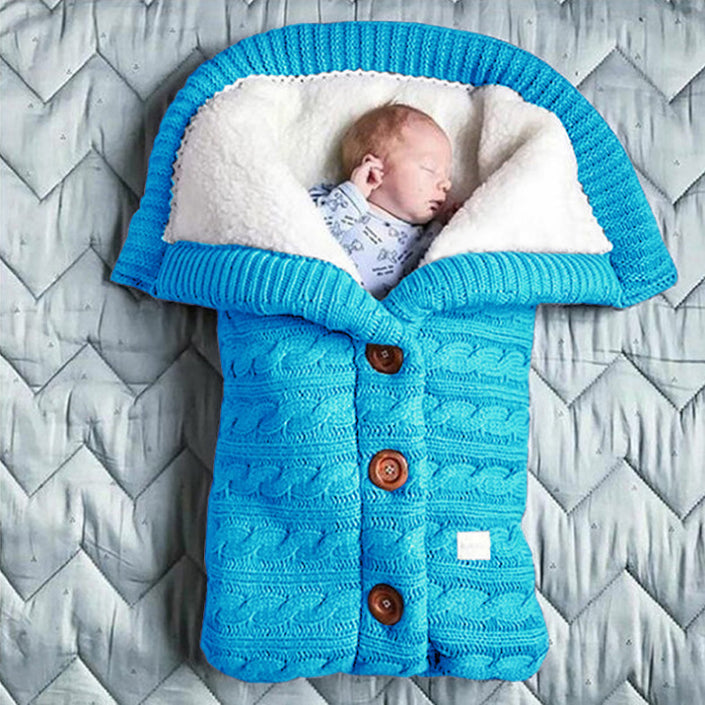 Soft Winter Solid Color Twist Vintage Button Sweater Children Sleeping Bag