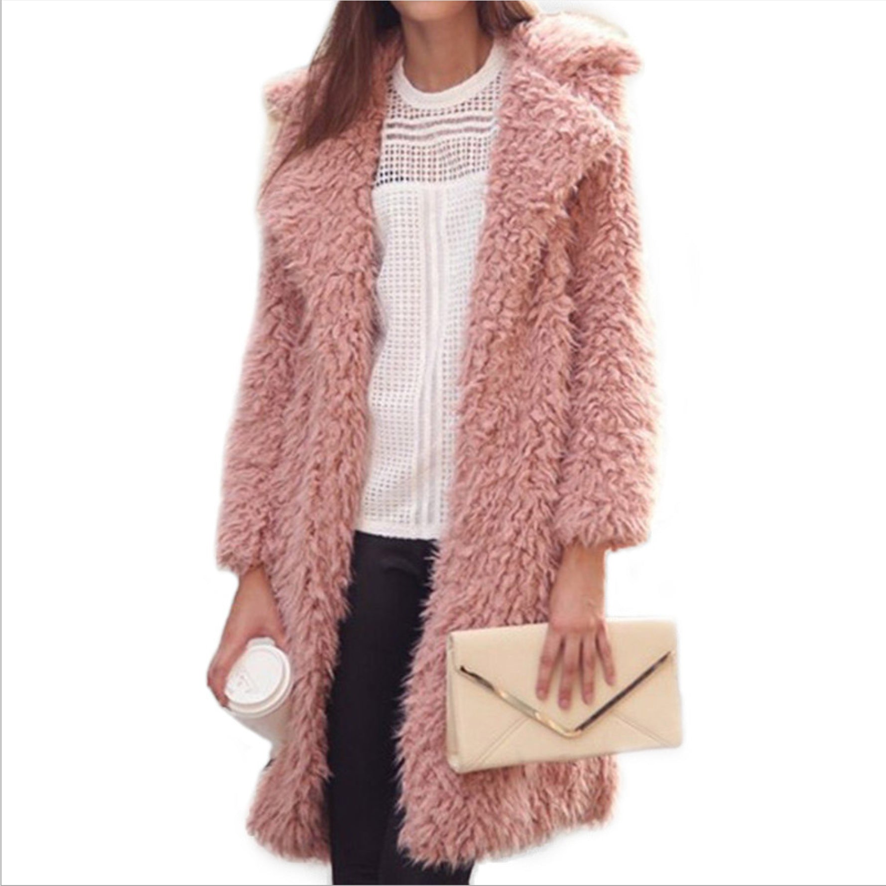 Women's Plush Coat lapel Furry mid-length Coat Cotton Coat