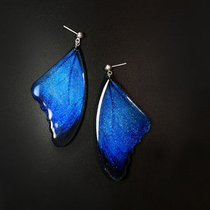 Blue Butterfly Wing Stud Earrings Long