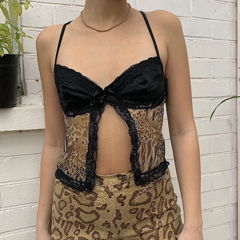 Sexy Bow-Knot Leopard-Print Mesh Camisole Women