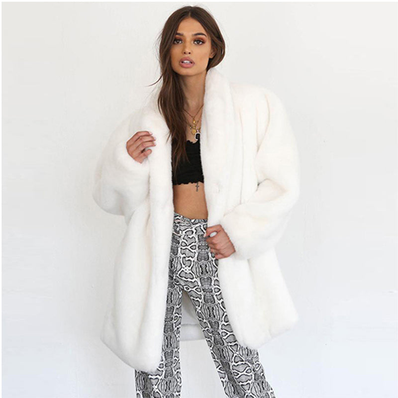 Women's Temperament White Faux Fur Coat