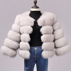 Slim short faux fox fur coat