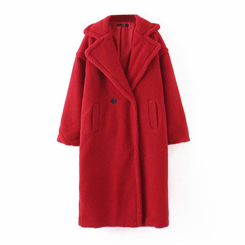 Mid-length lamb fur coat trench coat