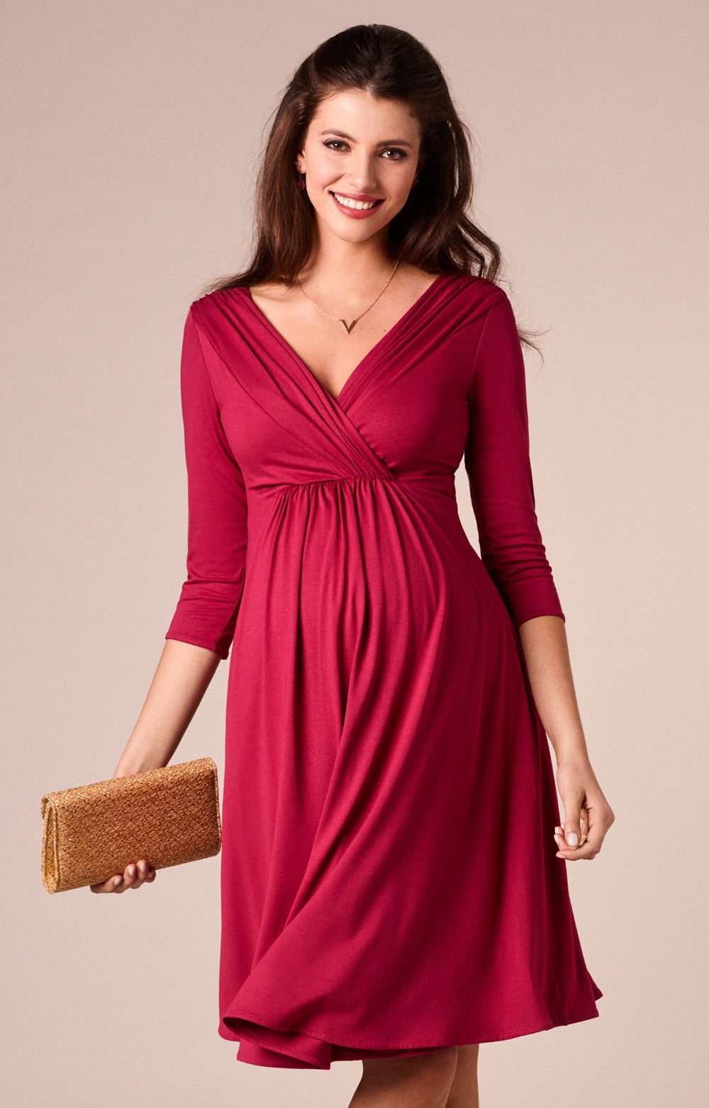 Pleated Deep V Neck Fashion Party Evening Maternity Dress