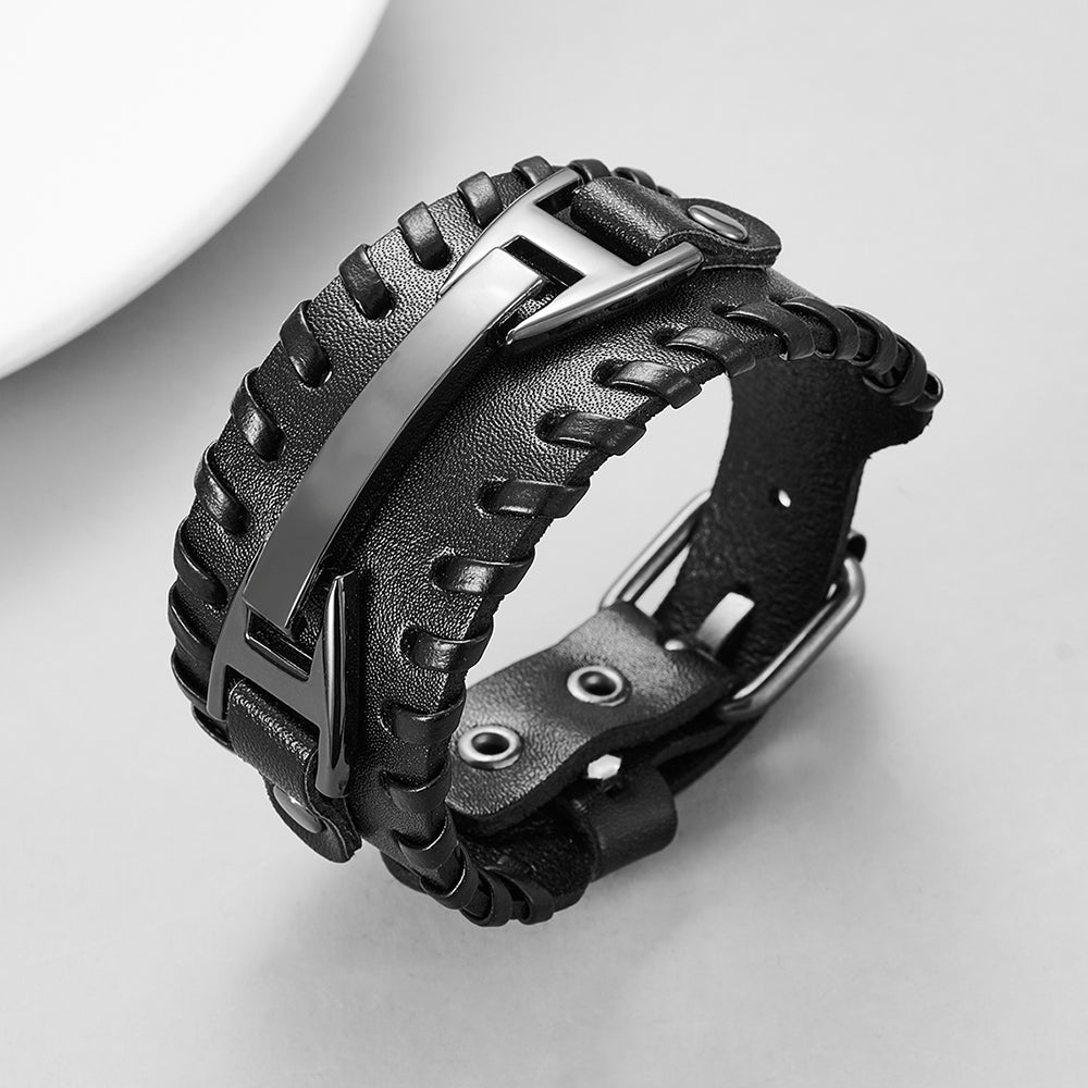 Genuine Leather Macrame Bracelet Braided For Men Jewelry Leather Punk Accessories PU Adjustable Bracelet