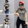 New Round Neck Hand-beaded Short-sleeved T-shirt Women