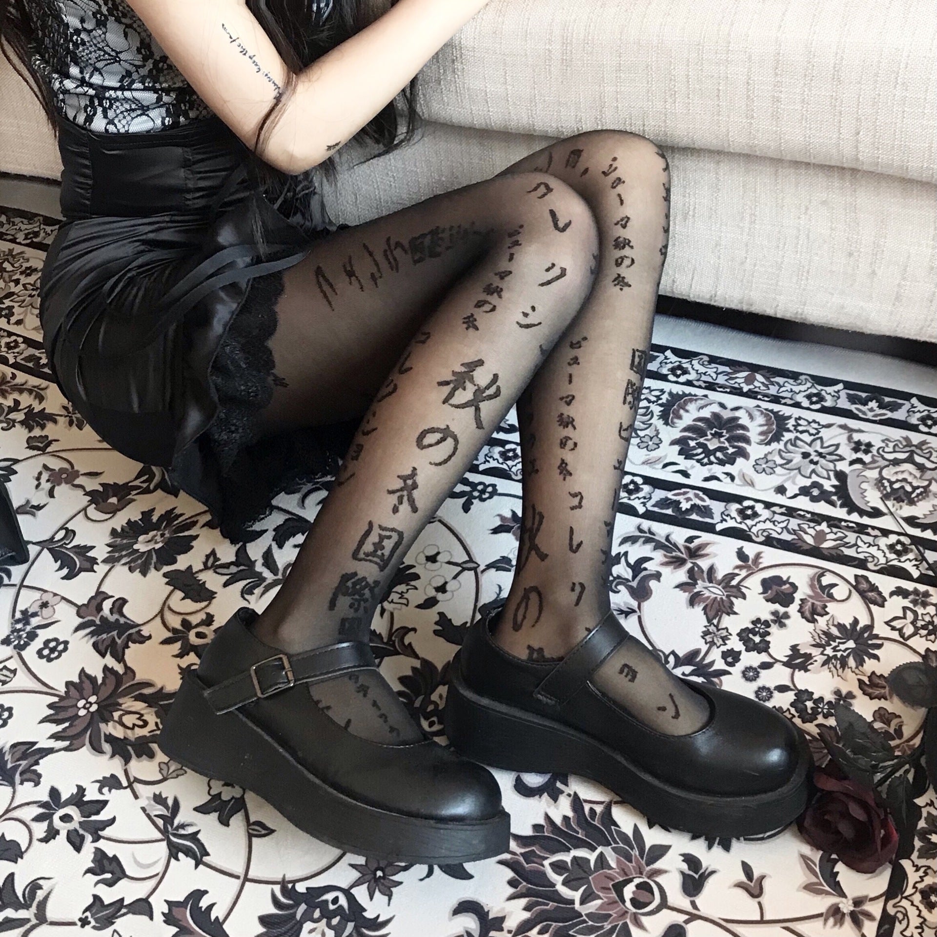 Japanese Personality Letters Dark Sexy Thin Stockings Women