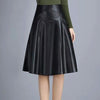 Mid-length high-waist pleated leather skirt skirt