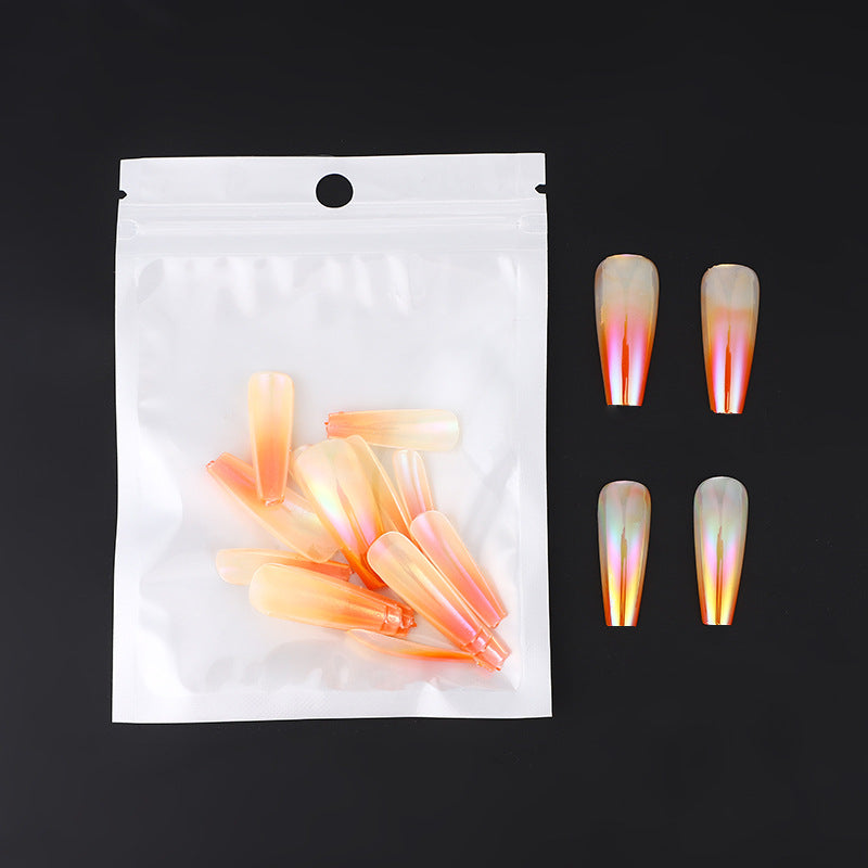 Girl's 24-piece Bagged Long Ballet Nail Dazzling Aurora Two-tone Gradient Wear Nail Polish Fake Nail Tip