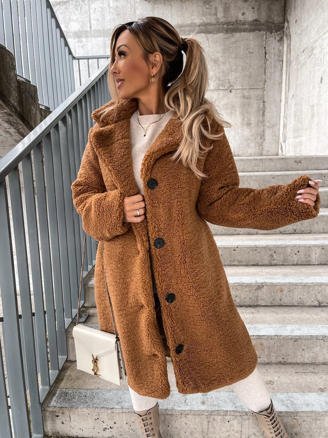 Long Sleeve Lapel Coat Lamb Wool Large Coat Women