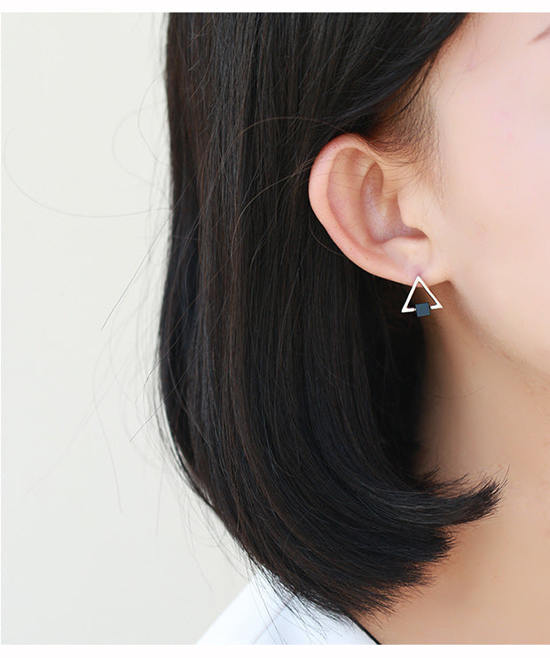 S925 Geometric Triangle Black Earring