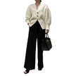 V-neck Loose And Idle Single-breasted Puff Sleeve Cardigan Sweater Coat For Women