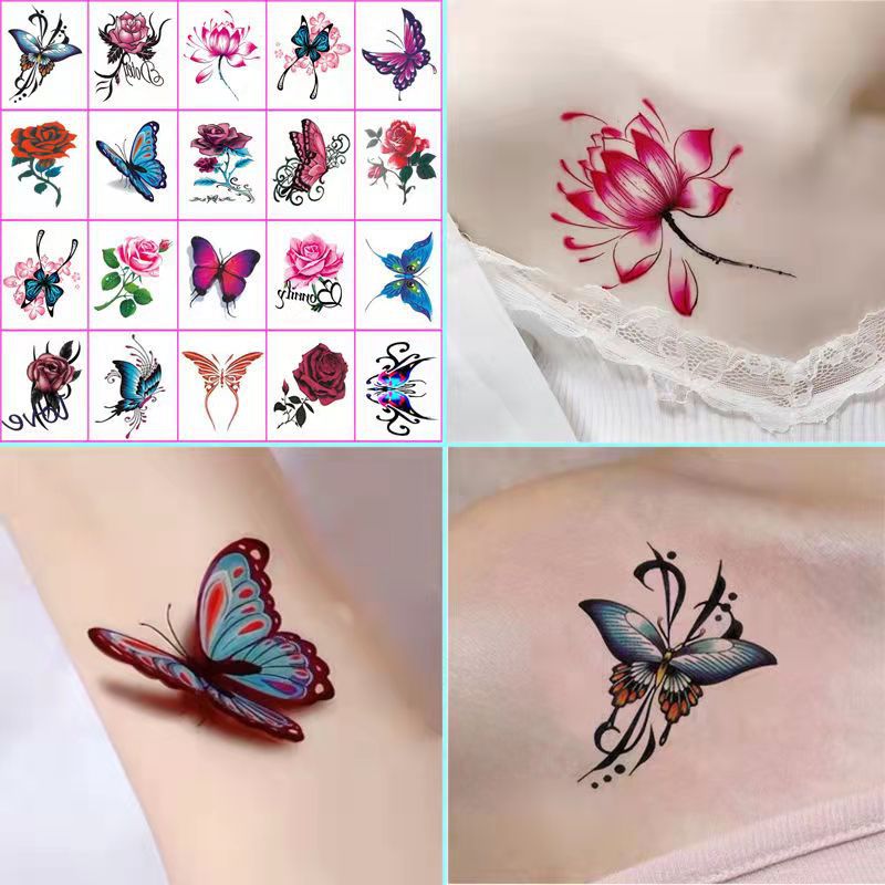 Black Rose Flower Butterfly Personalized Pattern Tattoo Sticker