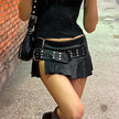 Dark Style Rivet Wide Belt Split Leather Summer Hot Girl Low Waist Skirt