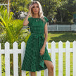 Short Sleeve Dress Casual Bandage Party Pleated Midi Dresses Elegant Green Office Lady Clothing