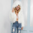 Ladies Hooded Washed Wool And Faux Fur Coat