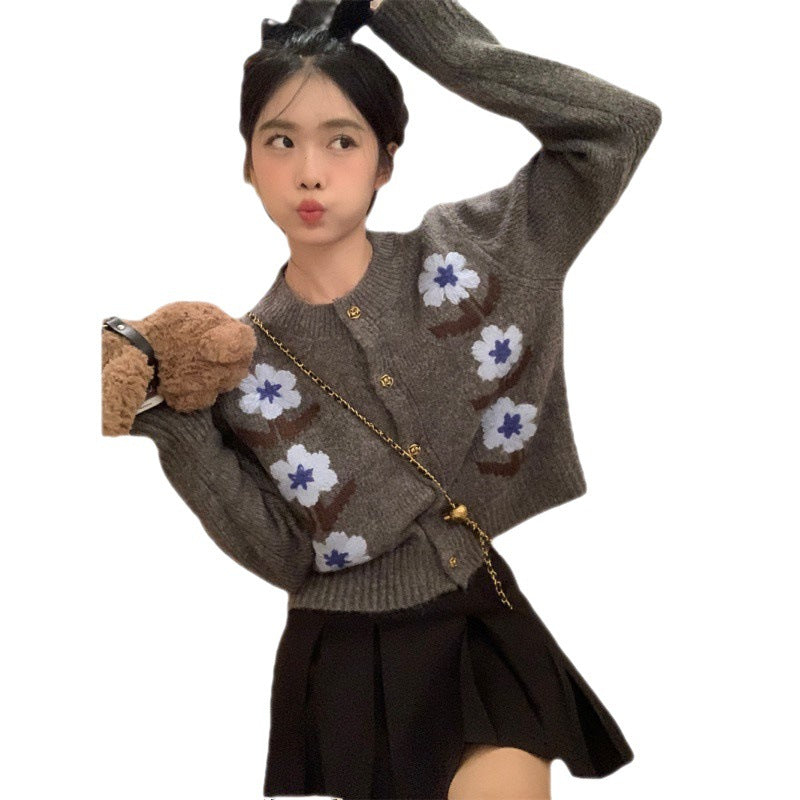 Retro Small Short Soft Glutinous Flower Sweater Women