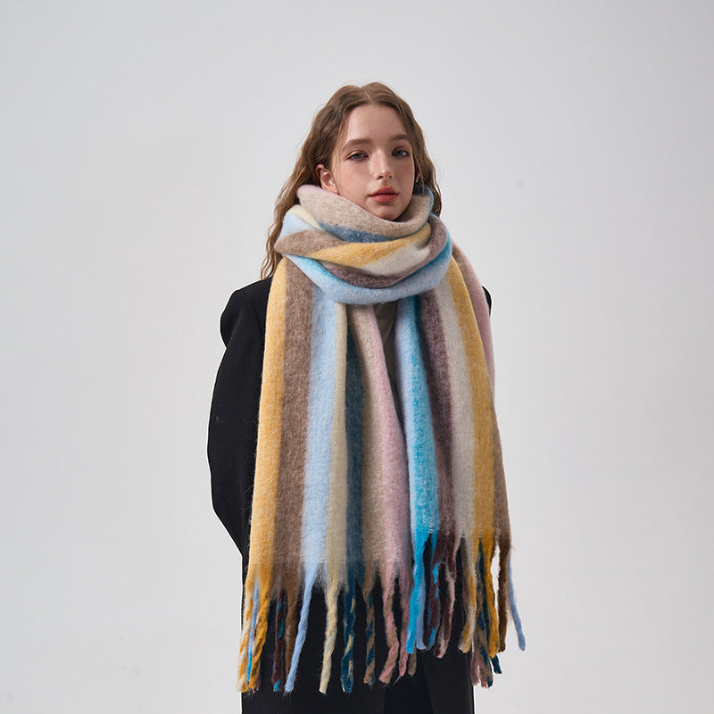 Rainbow Color-blocking Striped Scarf Winter Korean Style