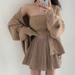 Elegant V-neck Knitted Cardigan Sweater Suit For Women