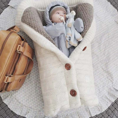 Soft Winter Solid Color Twist Vintage Button Sweater Children Sleeping Bag