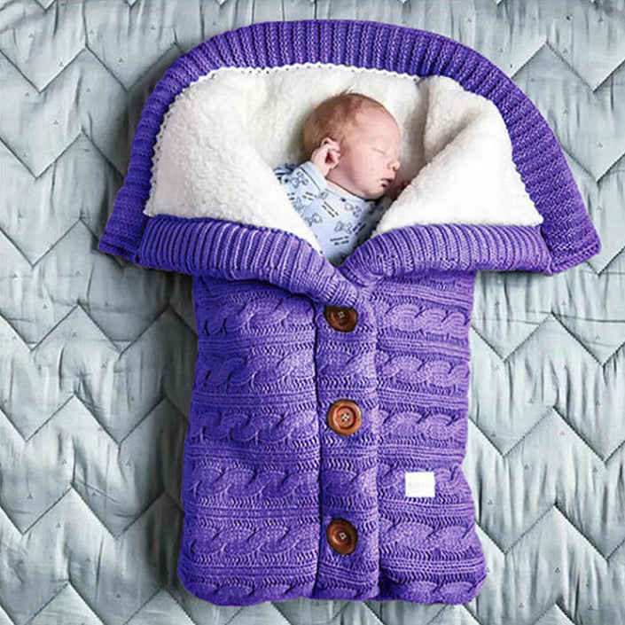 Soft Winter Solid Color Twist Vintage Button Sweater Children Sleeping Bag