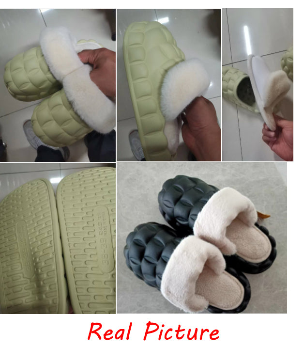 Fuzzy Slippers Women Winter Bedroom Indoor Shoes With Detachable Heel