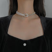 Rhinestone Pearl Stitching Necklace Simple