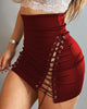 Women's High Waist Side Lace-up Tight Leather Skirt