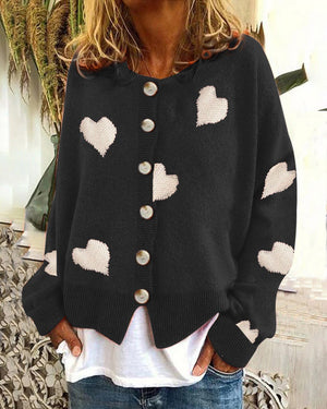 Women's Heart Sweater Single Breasted Cardigan Knitwear Coat Outwear