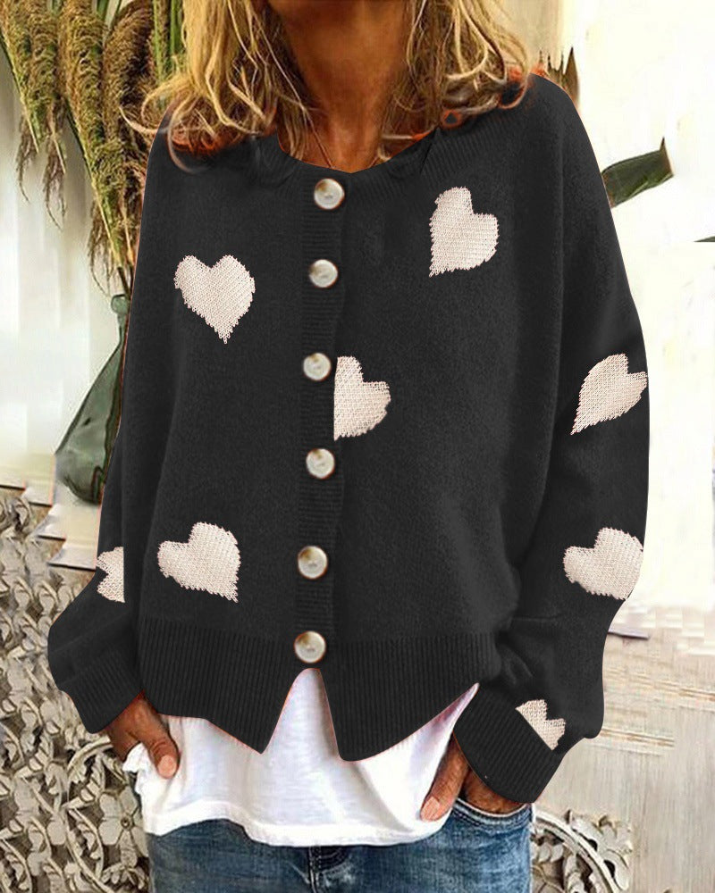 Women's Heart Sweater Single Breasted Cardigan Knitwear Coat Outwear