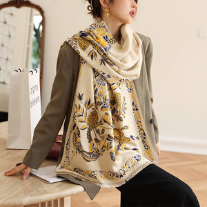 Women Double Sided Retro Carriage Warm Scarf