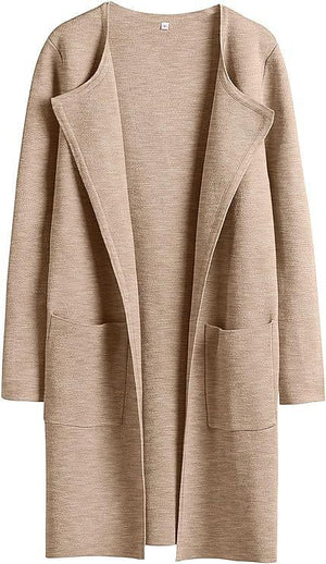 Women's Woolen Coat With Pocket Slim Fit Mid Length Jacket Comfortable Casual Lapel Coats