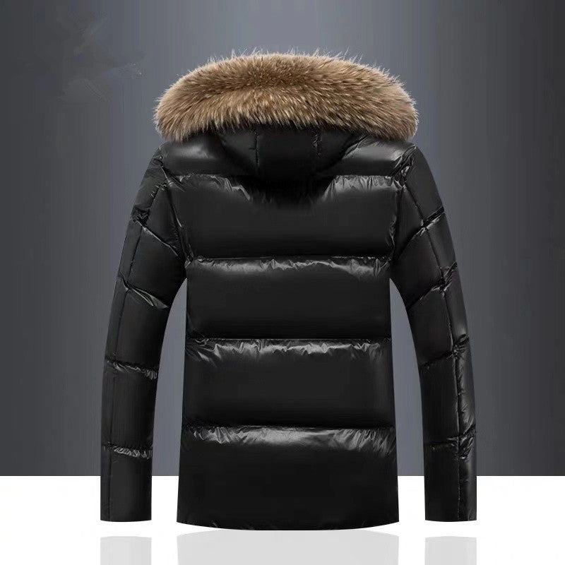 Large fur collar cotton-padded jacket men's hooded padded warm down padded jacket