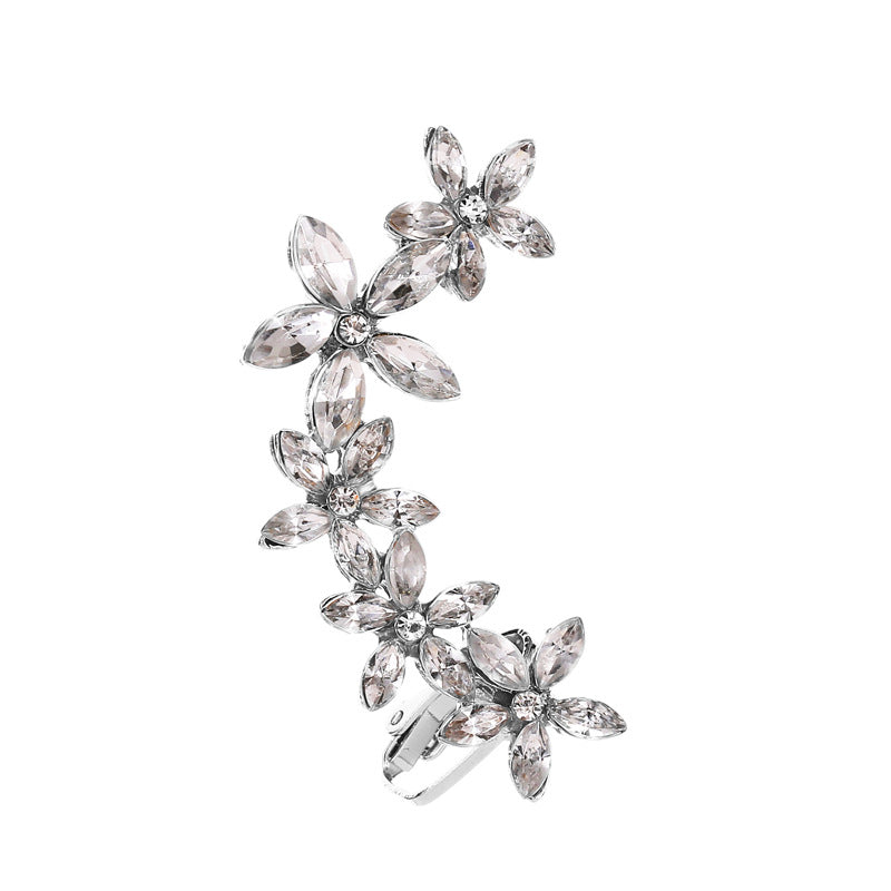 Full Crystal Butterfly Flower Single Crystal Ear Clip