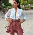 PU leather pleated skirt