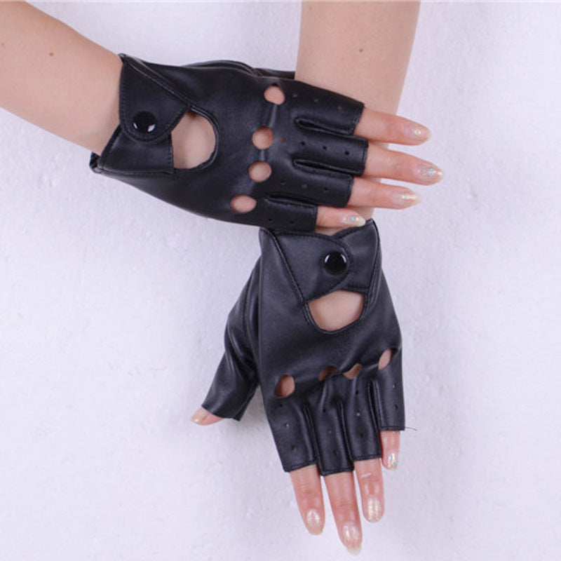 Fashion pu hollow gloves