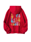 Brushed Hoody Back Letter Printed Kangaroo Pocket Drawstring Printed Hooded Sweater