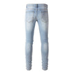 Leather Patched Holes, Elastic Slim Fitting Jeans For Men