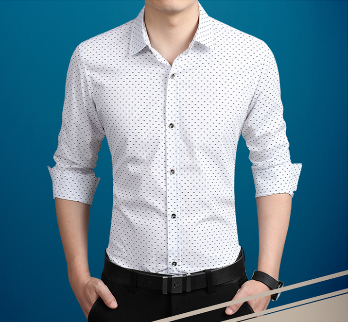 Fashion Male Shirt Long-Sleeves Tops Polka Dot Printing Mens Dress Shirts Slim Men Shirt Plus Size M-5XL FGT