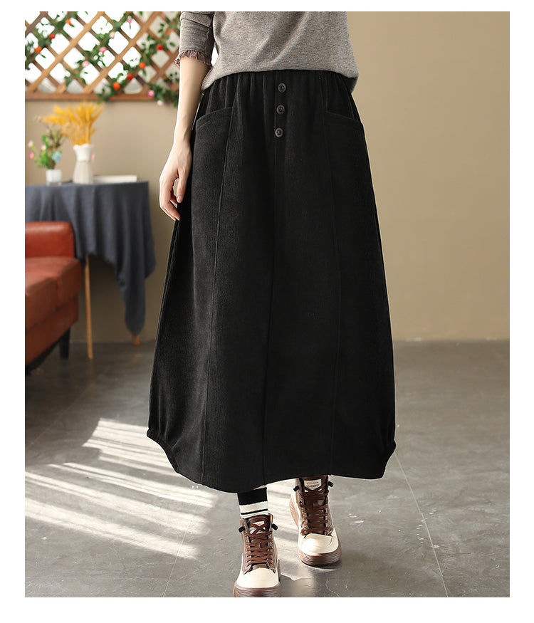 Women's Retro Artistic Fleece-lined Thick Mid-length Skirt