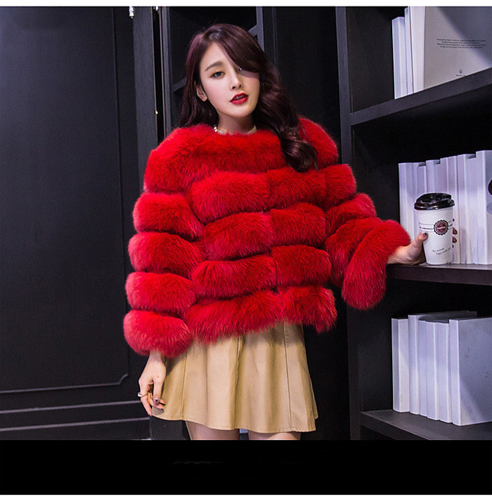 Haining fur coat slim short fox fur stitching